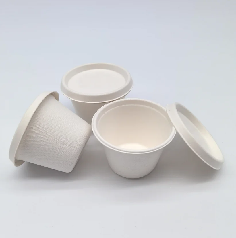 Biodegradable Sugarcane Fiber Bagasse Pulp Paper Sauce Cup Disposable 2 4 5 oz 30ml 60ml With Lids