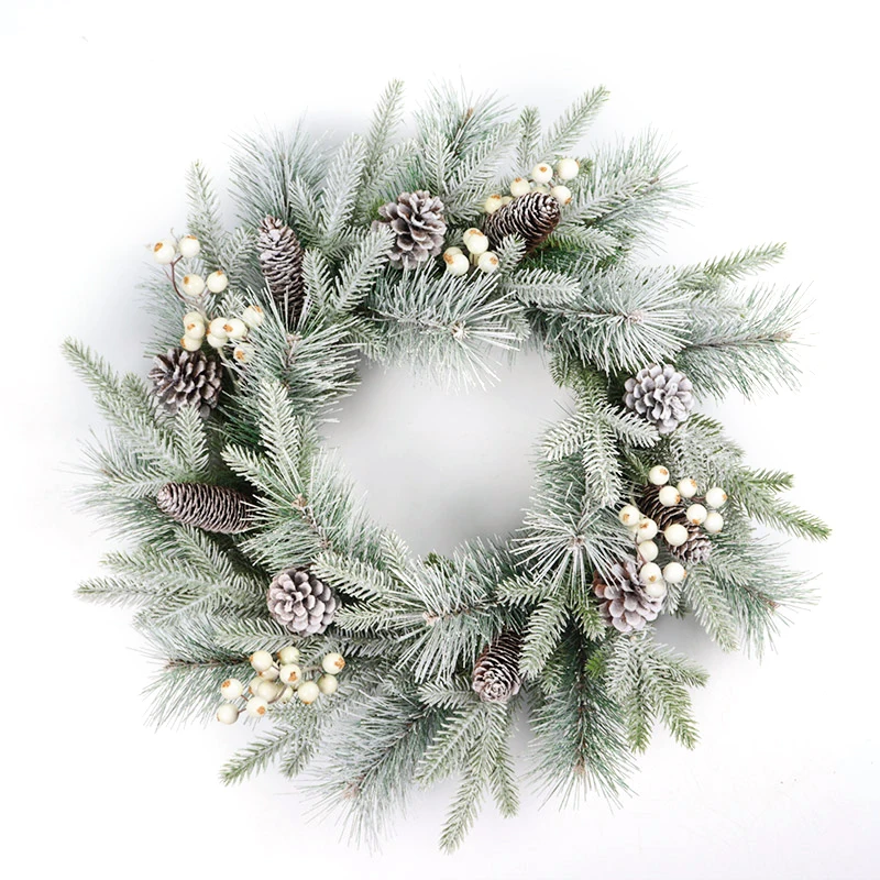 Christmas Decoration White Pine Needle Wreath Artificial Decorated PE Planting Rattan Christmas Party Garland Wreath