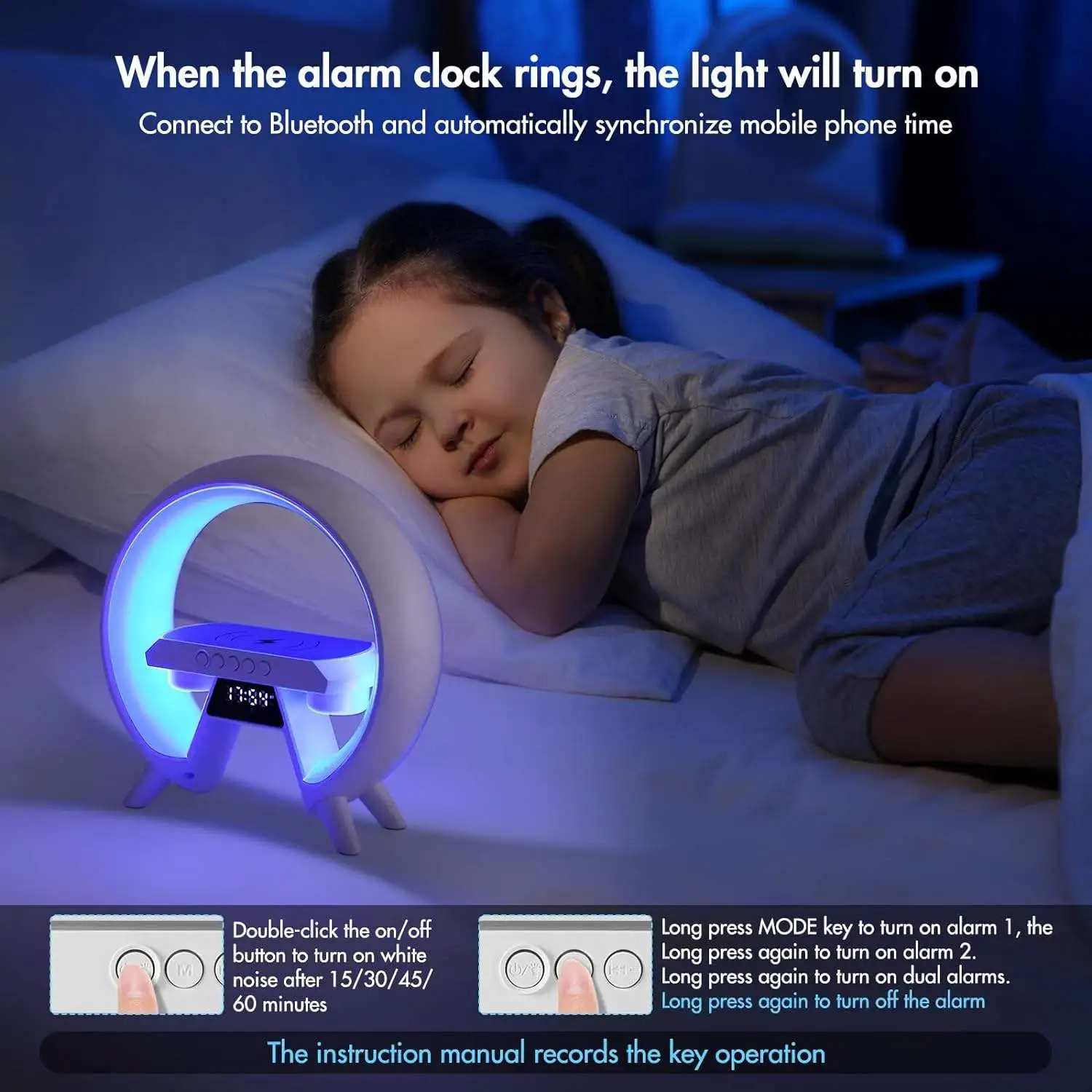 Wireless Fast Charging Dock Station Bluetooth Speaker Alarm Clock Desk Lamp RGB Colorful Light Charger for Smartphone