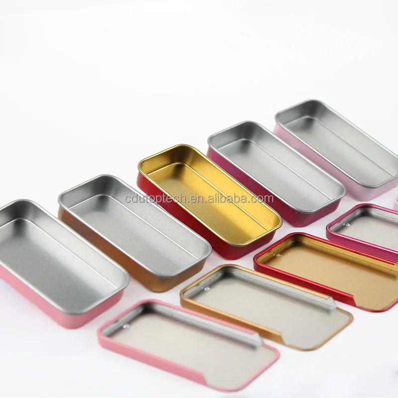 Empty Small Rectangle White Black Silver Mint/Cosmetic/Brow Soap/Solid Perfume/Lip Balm Slide Top Metal Tin Case/Box/Container