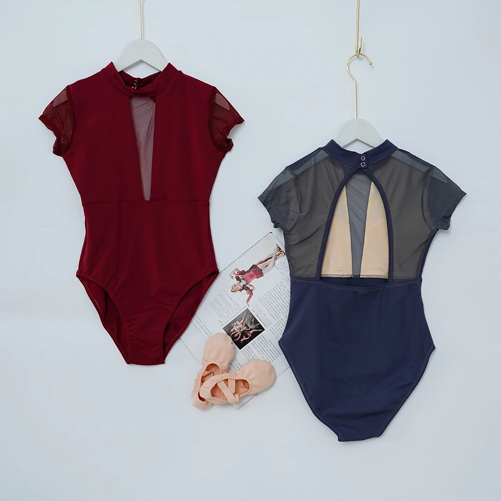 Low MOQ royal red V neck hot selling adult women dance trainingwear ballet leotard