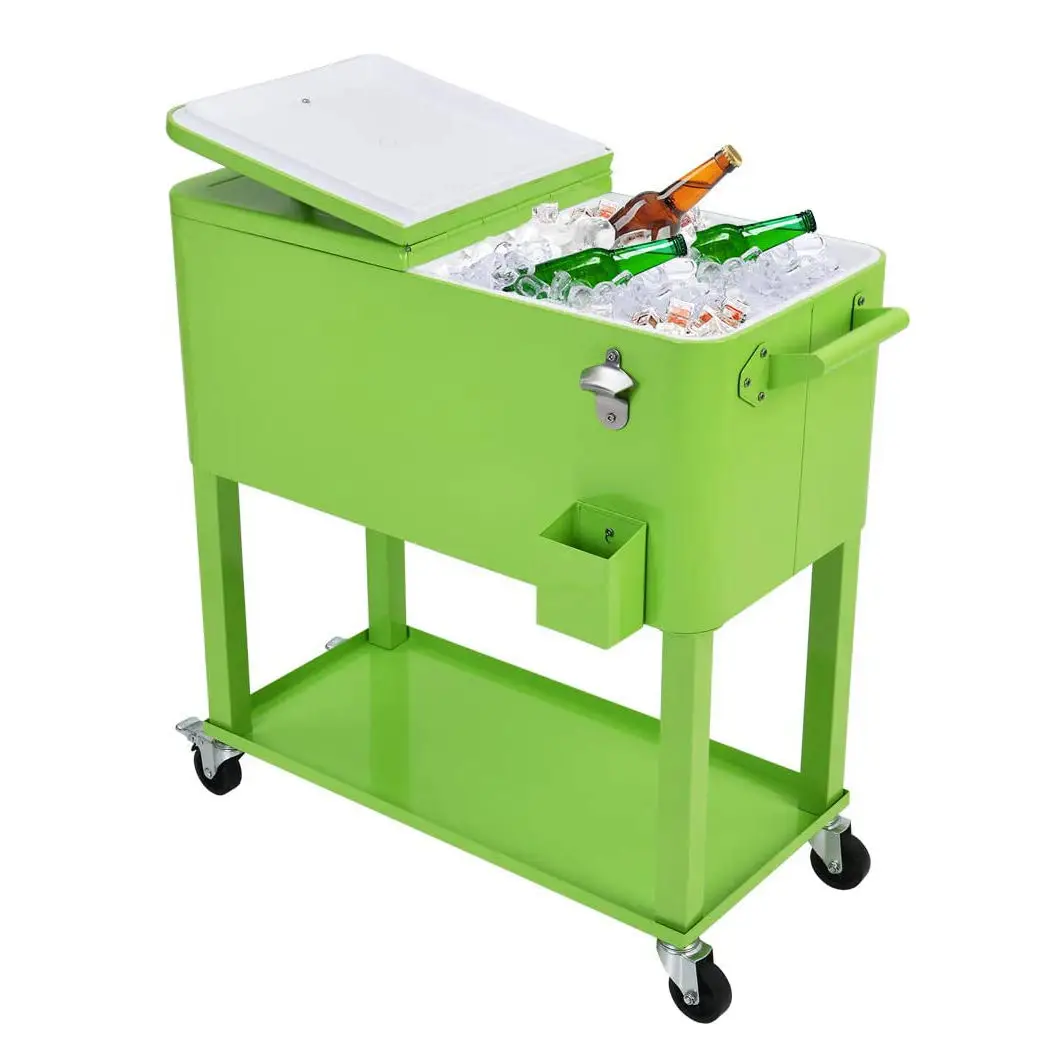 
80QT Green Outdoor Custom Insulated Beverage Rolling Cooler Cart 