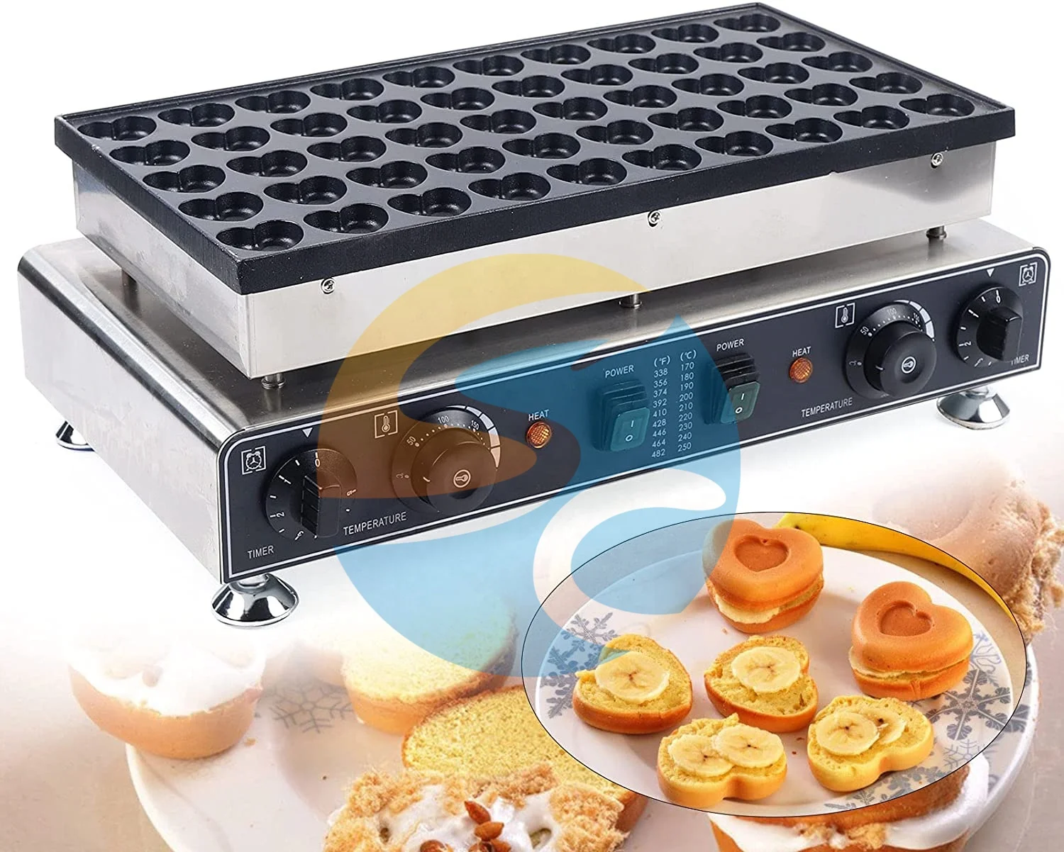 Commercial 50pc Heart Shaped Waffle Maker Nonstick Pancakes Maker Cake Baker Machine Snack Food Machine