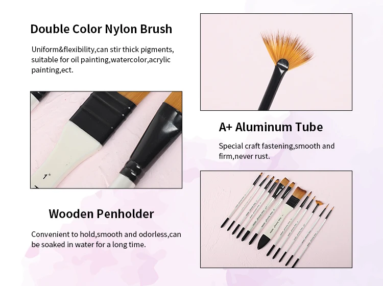 Haihui  Factory Oil Paint Artist Brushes Wholesale 12Pcs Set Artist Paint Brush Set oil acrylic painting art brushes with bag