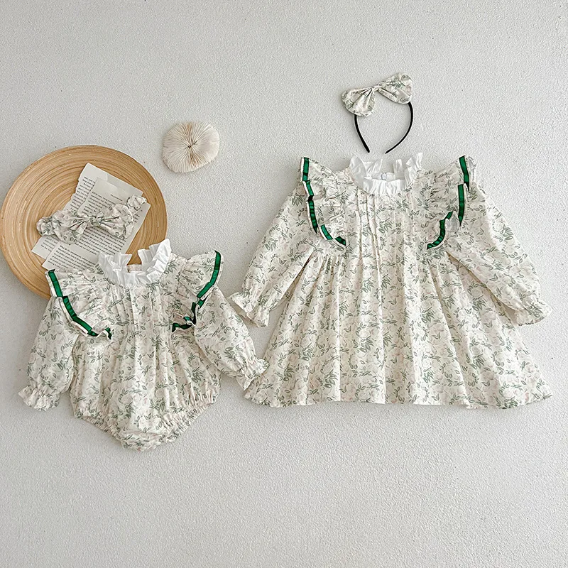 Girls dress Children clothing 2024 spring summer cotton Long Sleeve floral print Dress