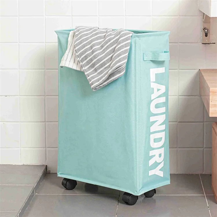 Logo Household Rolling Laundry Hamper with Wheels Mesh Liner Waterproof Laundry Bag organizer Collapsible Laundry Basket