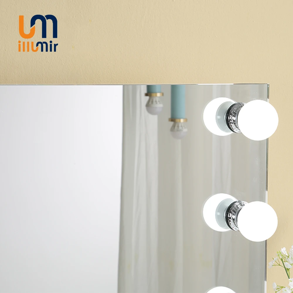 ILLUMIR Luxury Living Room Desktop Hollywood Square Vanity Led Light Dressing Table Mirror