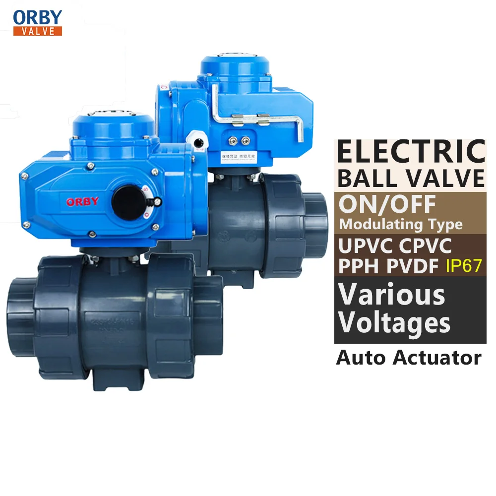 Actuator PN10 Plastic Motorized 12V DC24V 220V Water Electrical Control Electric PPH PPR UPVC PVC Electric ball valve