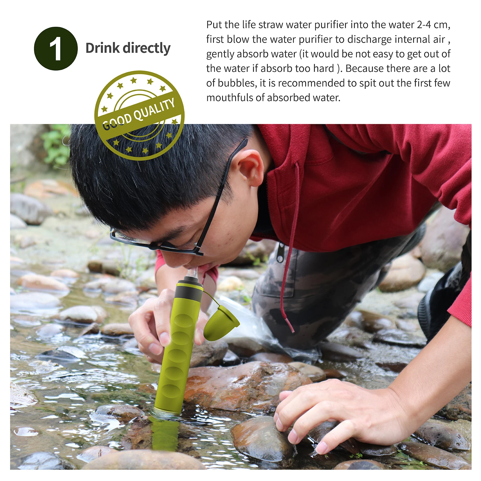 outdoor survival outdoor purification straw cartridge Mini backpacking outdoor water filter straw