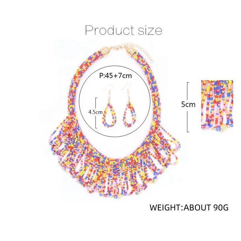 Moyamiya hot selling seed beads colorful bohemian African ethnic statement choker necklace earring jewelry set