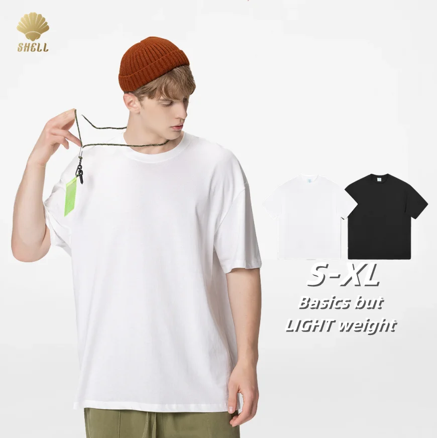 CNSHELL 200gsm 7oz Summer Light Weight Black White Basic Casual Short Sleeve Jersey Unisex T-Shirt High Quality