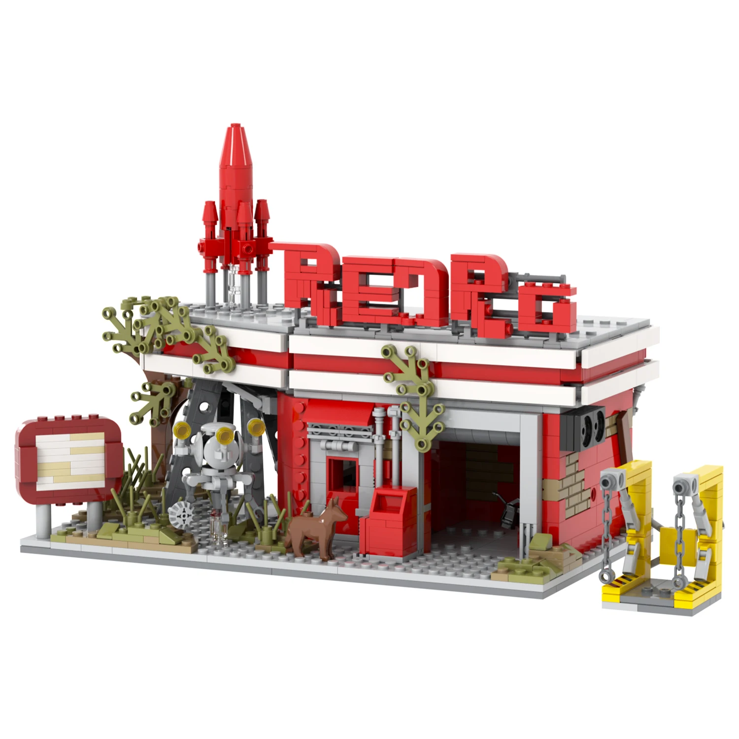 MOC1572 Fallout Red Rocket Truck Stop 880Pcs Bricks with Lucy Maclean Maximus Cooper Howard T60 Power Armor Building Blocks Toys