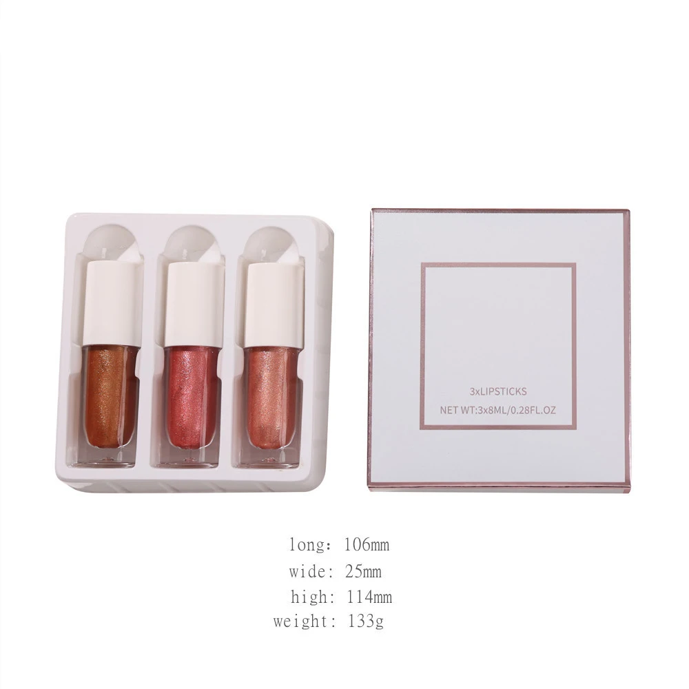 3 Pcs/set Matte Lipstick Set Private Label Lipgloss Makeup Kit White Cover Chunky Round Tube Gift Box 57 Colors Free