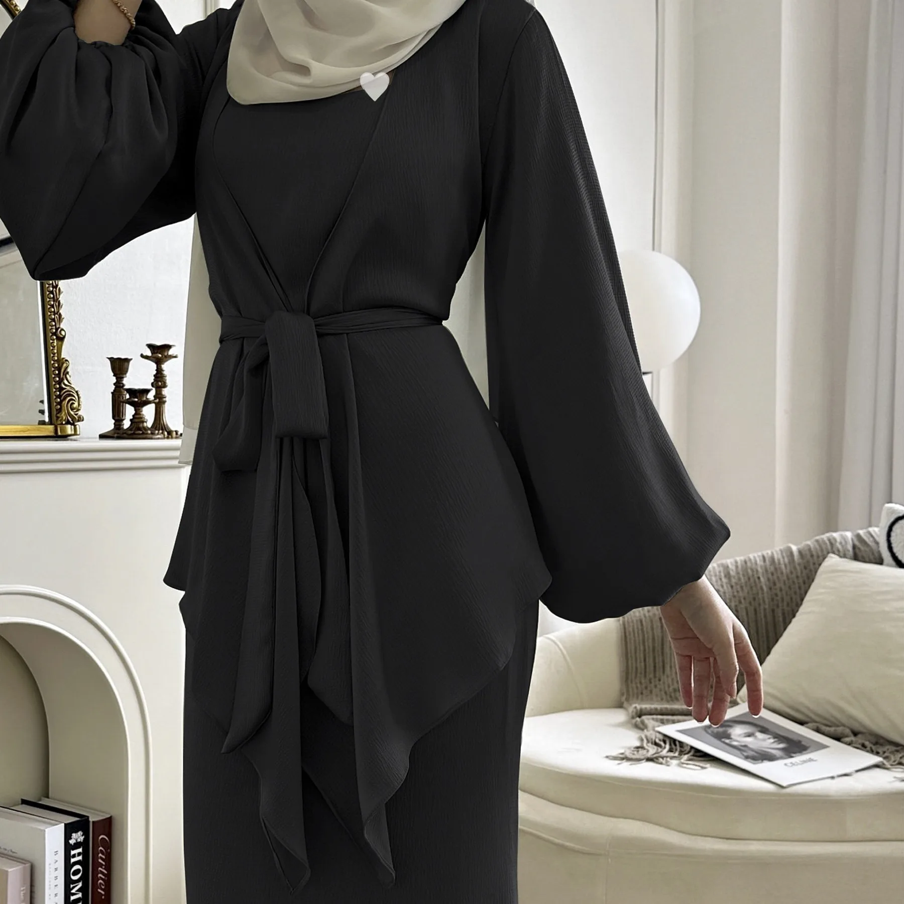 Middle East Arab Islamic Clothing Elegant Solid Color Jilbab 2 Piece Abaya Muslim Dress Women Turkish Dubai