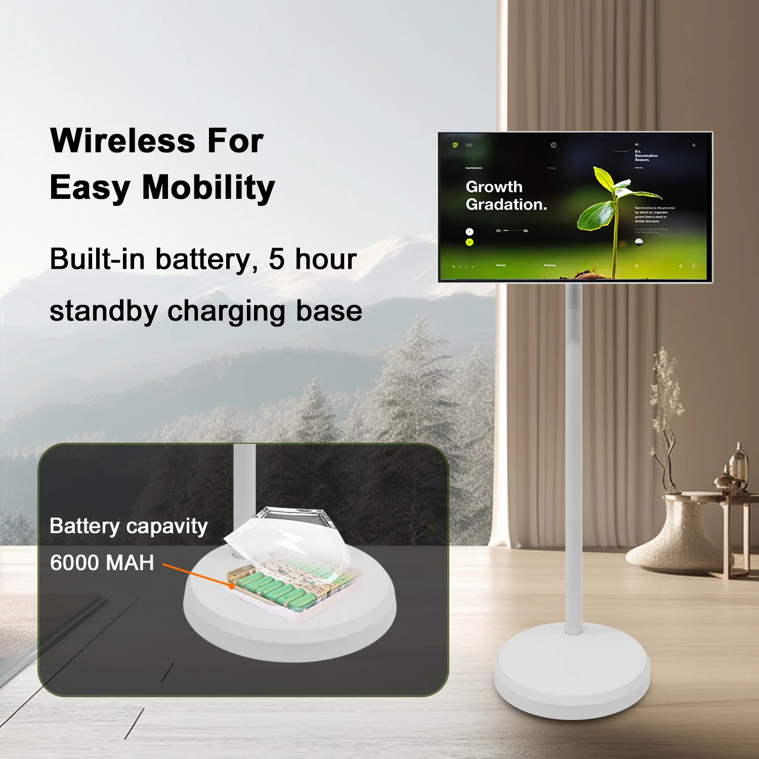 21.5 Inch Lowest Prices Stand Tv Follow By Me East Leton Movable, Rotatable Film And Television Smart Screen Displays Usb Hub
