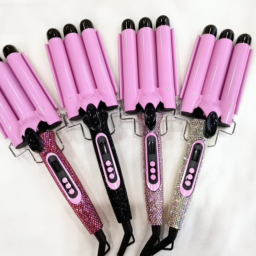 ЖК-дисплей температуры отверждения железа изготовленный на заказ со стразами 3 баррель палочка щипцы для волос колеблется