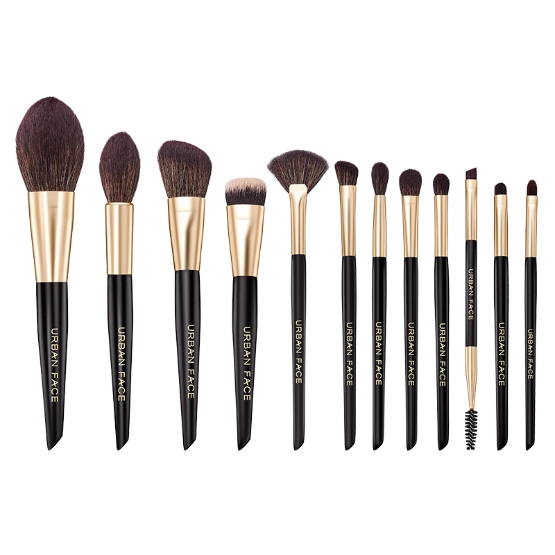Wholesale Custom Logo 12pcs Makeup Brushes Black Gold Best Quality Professional Synthetic Hair Makeup Brush Set