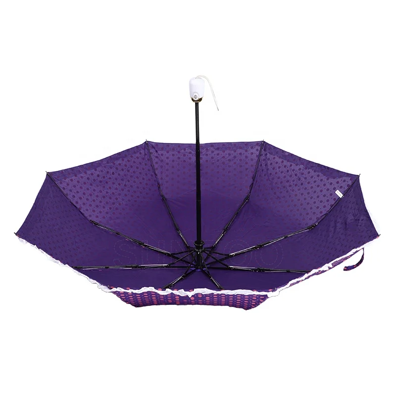 Custom Fancy Trifold Purple Color Collapsible Automatic Folding Umbrella With Ruffles