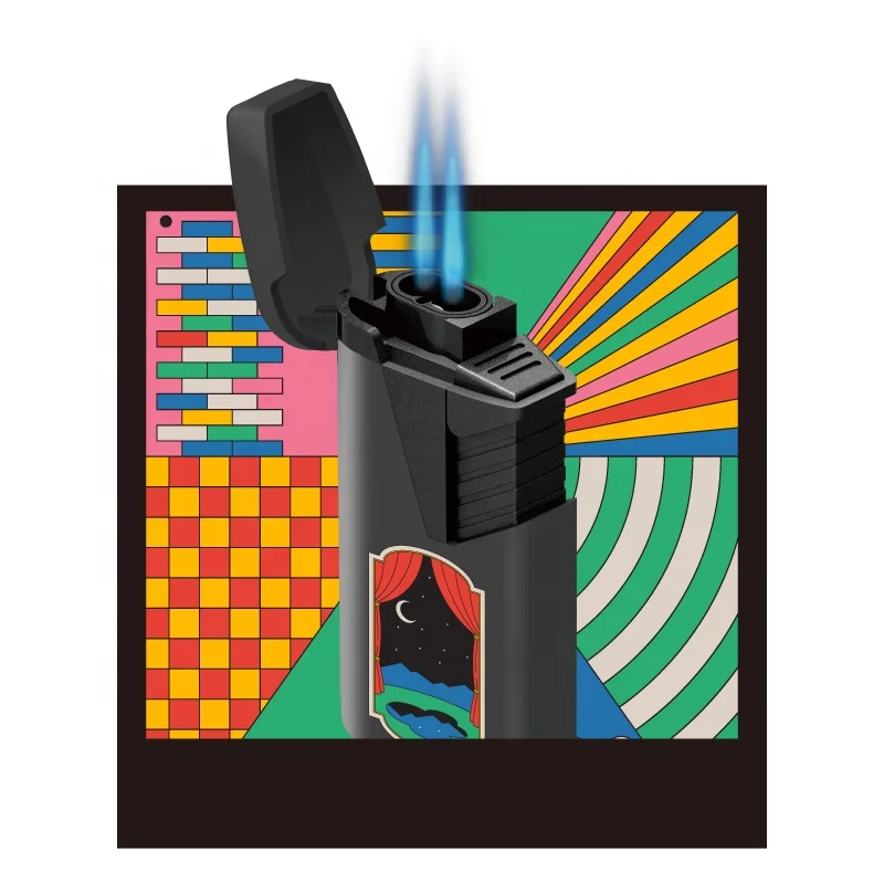 Customized Your Logo Plastic Refillable Torch Cigar Smoking Jet Double Fire Flame Gas Lighters