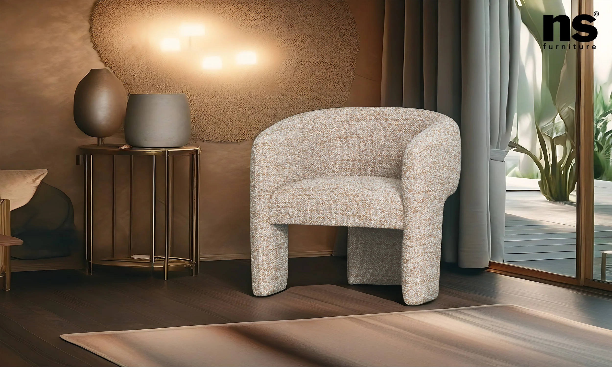 NS FURNITURE white Boucle fabric living-room leisure chair ball shape Teddy fabric sofa set modern design club chair Nordic