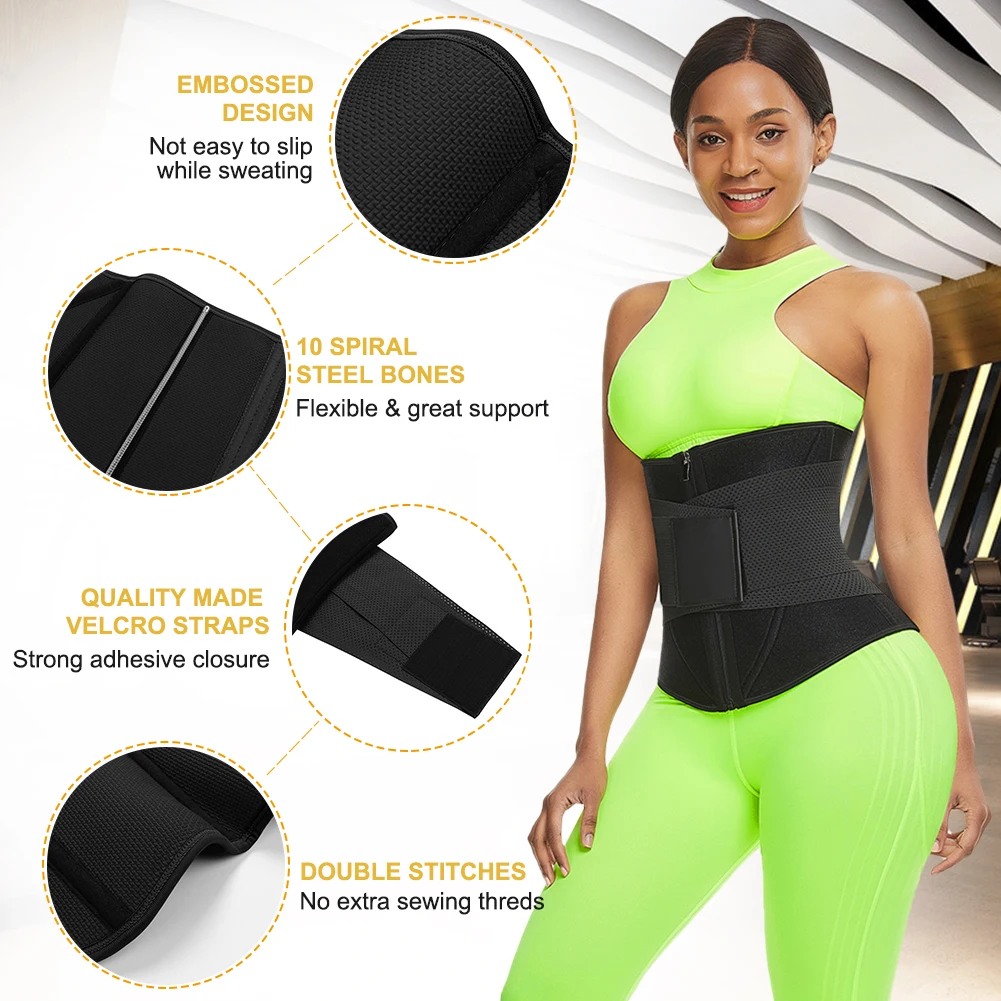 Wholesale Figure Shaping Black Neoprene Zipper Waist Trainer Belts Thigh Eraser