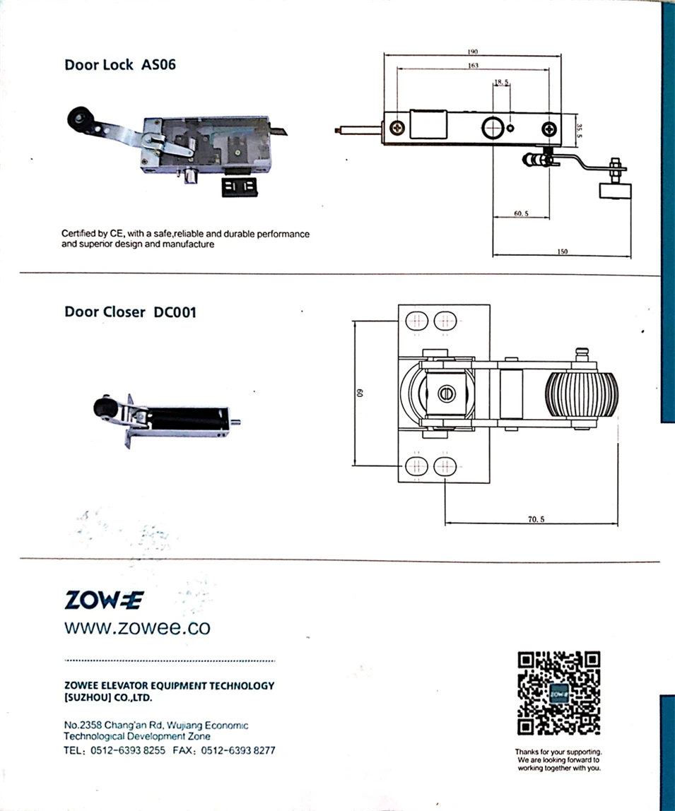 Zowee Axxon Безопасный дверной замок AS-05 для распашной двери лифта полуавтоматический