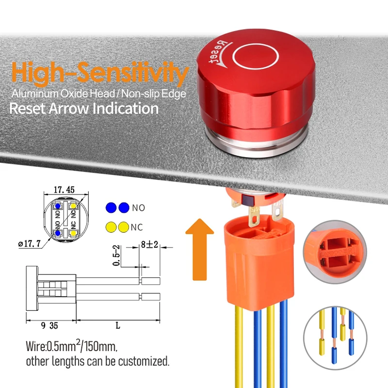 LANBOO 19mm 22mm  Short Mushroom Emergency Stop Push Button Switch  waterproof IP65 E-Stop 1NO1NC Power ON OFF