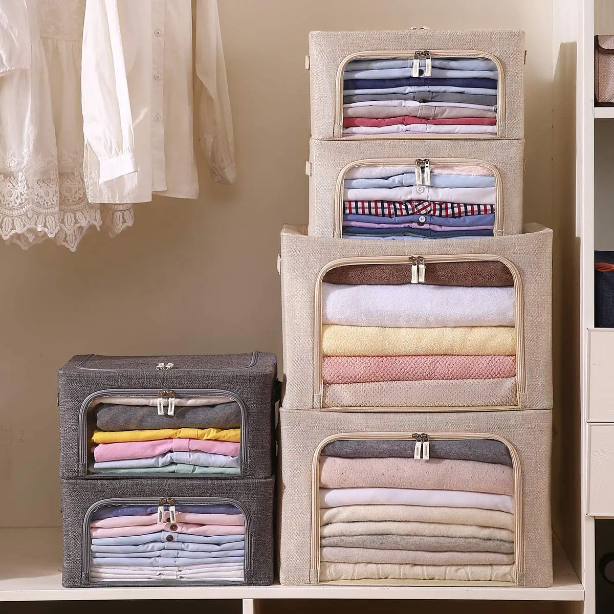 Durable Oxford Fabric with Steel Frame Quilt Blanket Bedding Comforter Storage Bag Storage Cabinet with Strong Zip