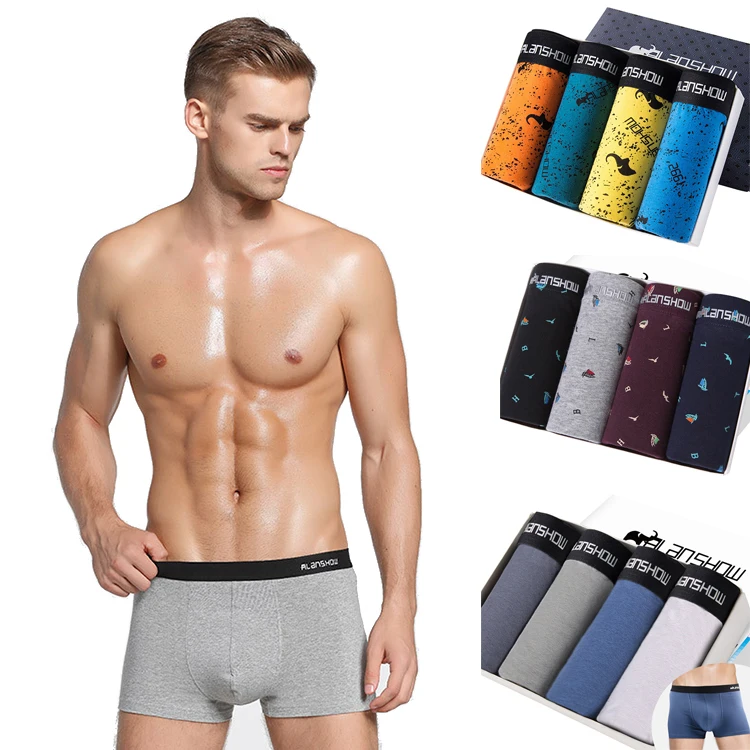 Оптовая продажа простого летнего простого нижнего белья для взрослых, комплект из четырех предметов из 100% хлопка, мужские боксеры по индивидуальному заказу, трусы для мужчин