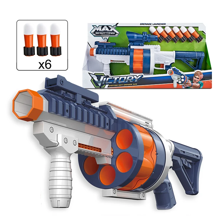 KUNYANG TOYS Windmill Pistol Revolver Gun Shooting Plastic Toy Gun Safe With 6 PCS Big EVA Soft Bullet