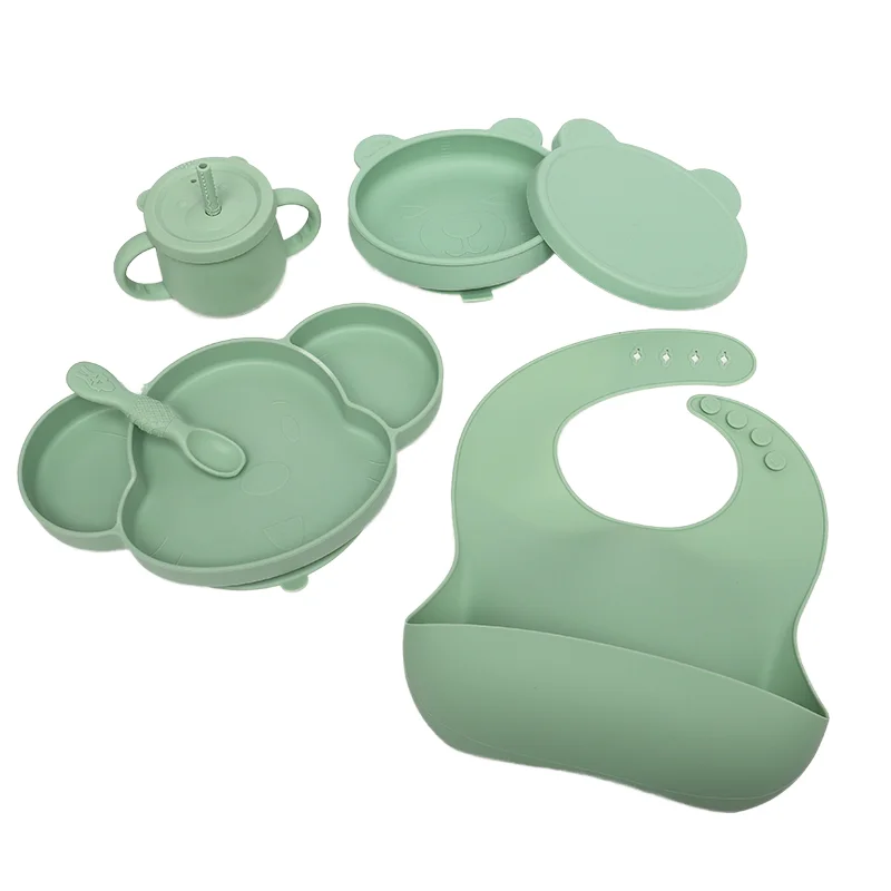 Wholesale OEM ODM BPA-Free Silicone Baby Feeding Set Food Grade Baby Weaning Including Bowl Suction Plate Dishes Utensils