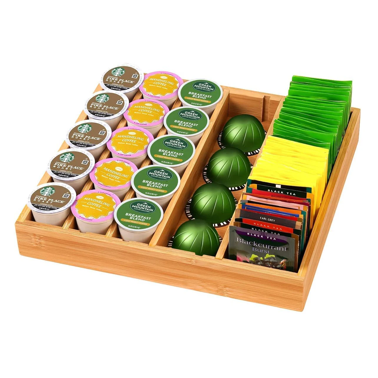 Coffee Station Coffee pod Holder Organizer Bamboo k Cup Holder for Drawer Countertop