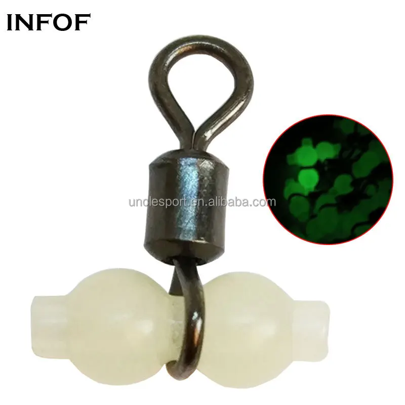 1000 pieces/bag   Luminous 3 way  Fishing Swivel  cross line Swivel  fluorescent beads with Rolling Swivel for Night fishing
