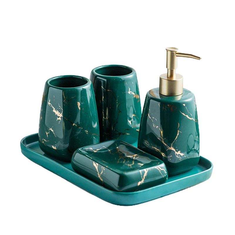 Bathroom Accessories Set & White Home Decoration Hot Selling High Quality Ceramic Marble Design Ceramic Best Price Black 2 Pcs