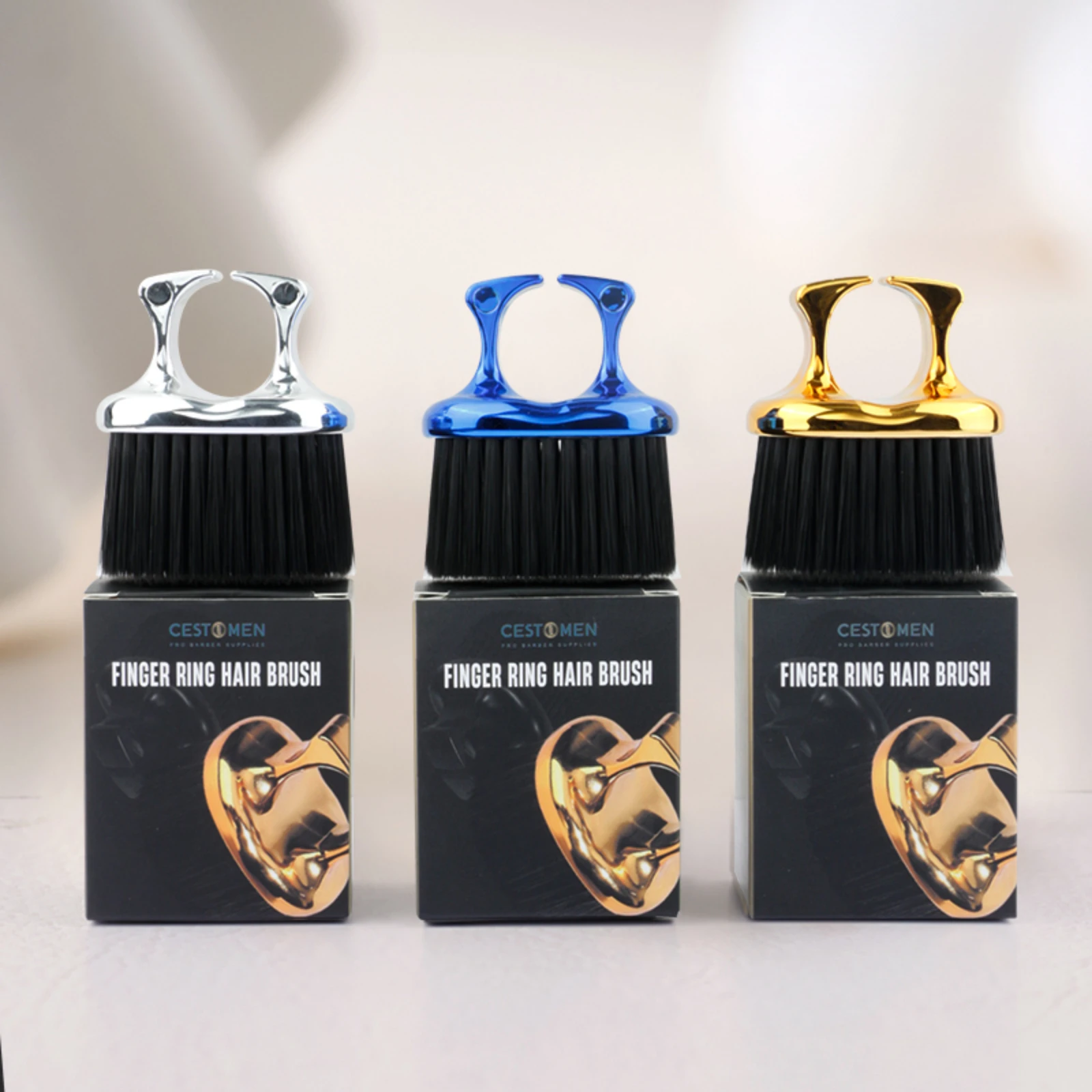 Electroplating Men Beard Barber Care Cleaning Brush customize logo Ring Handle Finger Barber Brush Knuckle brush