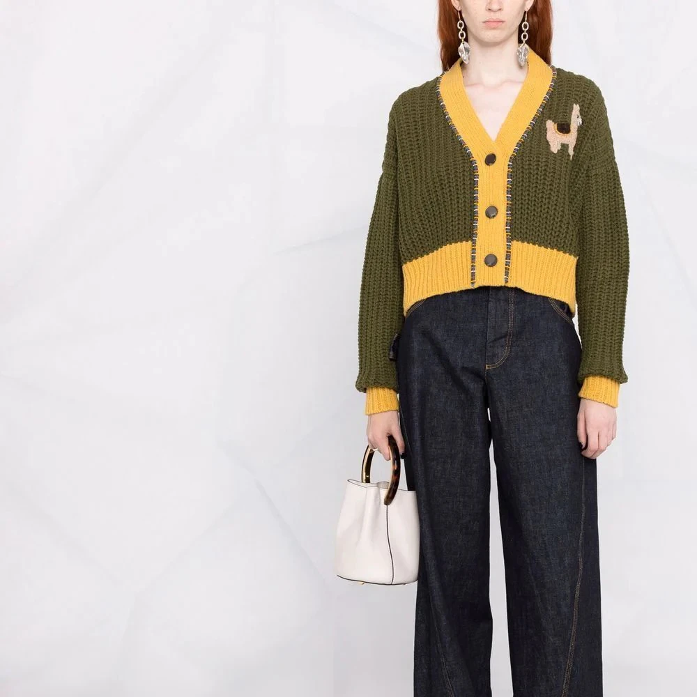 Fashion custom alpaca pattern wool blend long sleeve knit top cardigan women sweater