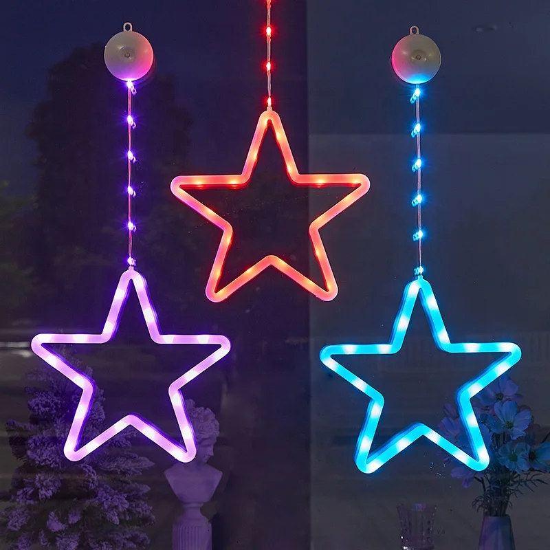 Рождественский колокольчик снеговик звездное окно Декор с батарейным питанием ПВХ неоновая гирлянда для домашнего декора