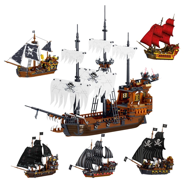 New Creator Pirate Ship Boat 3D Model Moc Building Blocks Set Featuring 4 Mini Figures Assemble Bricks Toys for Teens and Adult