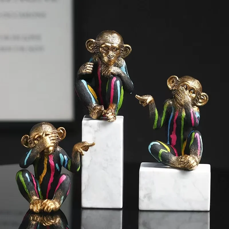 Custom Resin Animal Statue Monkey Custom Gift Toy Monkey 3 Monkey Statue small Gift Home Resin Crafts Resin Ornaments