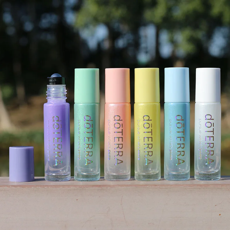 10ml Matte Essential Oil Bottle Pearlescent Gradient Bottling Roll On Glass Bottle Multicolor Roller Ball  Custom Logo