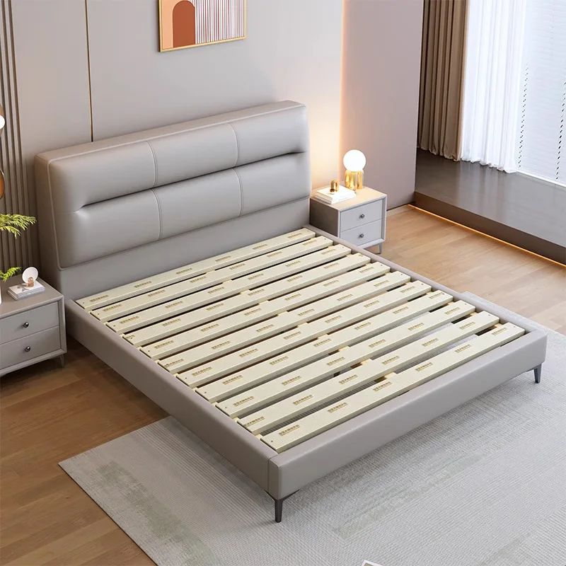 Soft Cat Paw Skin bed Bedroom Furniture Modern Queen/King Size Bed Frame Design Nappa Leather Upholstered Beds For Home Hotel