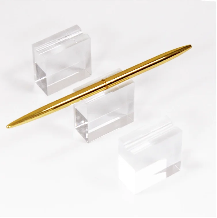 Guangdong Acrylic Pen Stand Manufacturer Custom Clear Engraved Lucite Block Pen Display Holder with Slot Nifty