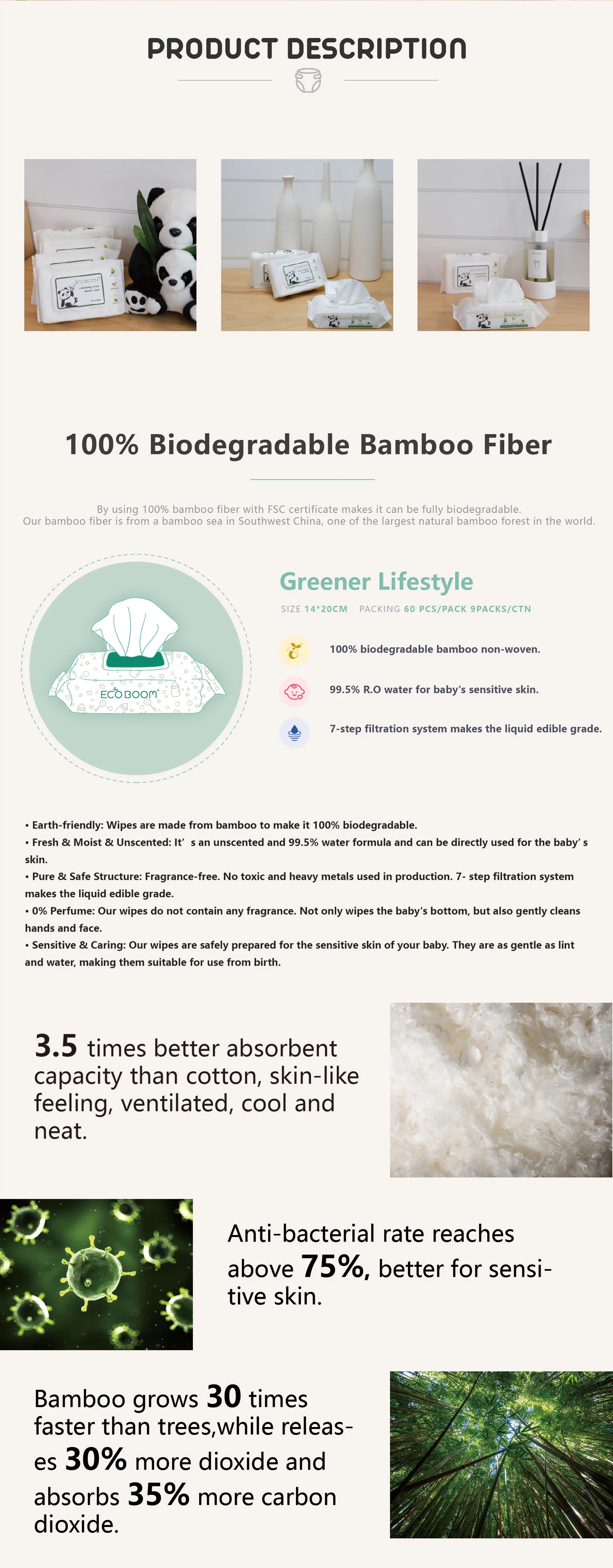 OEM ODM bamboo disposable bamboo Water Natural Organic Cleaning eco hand wet baby wipes