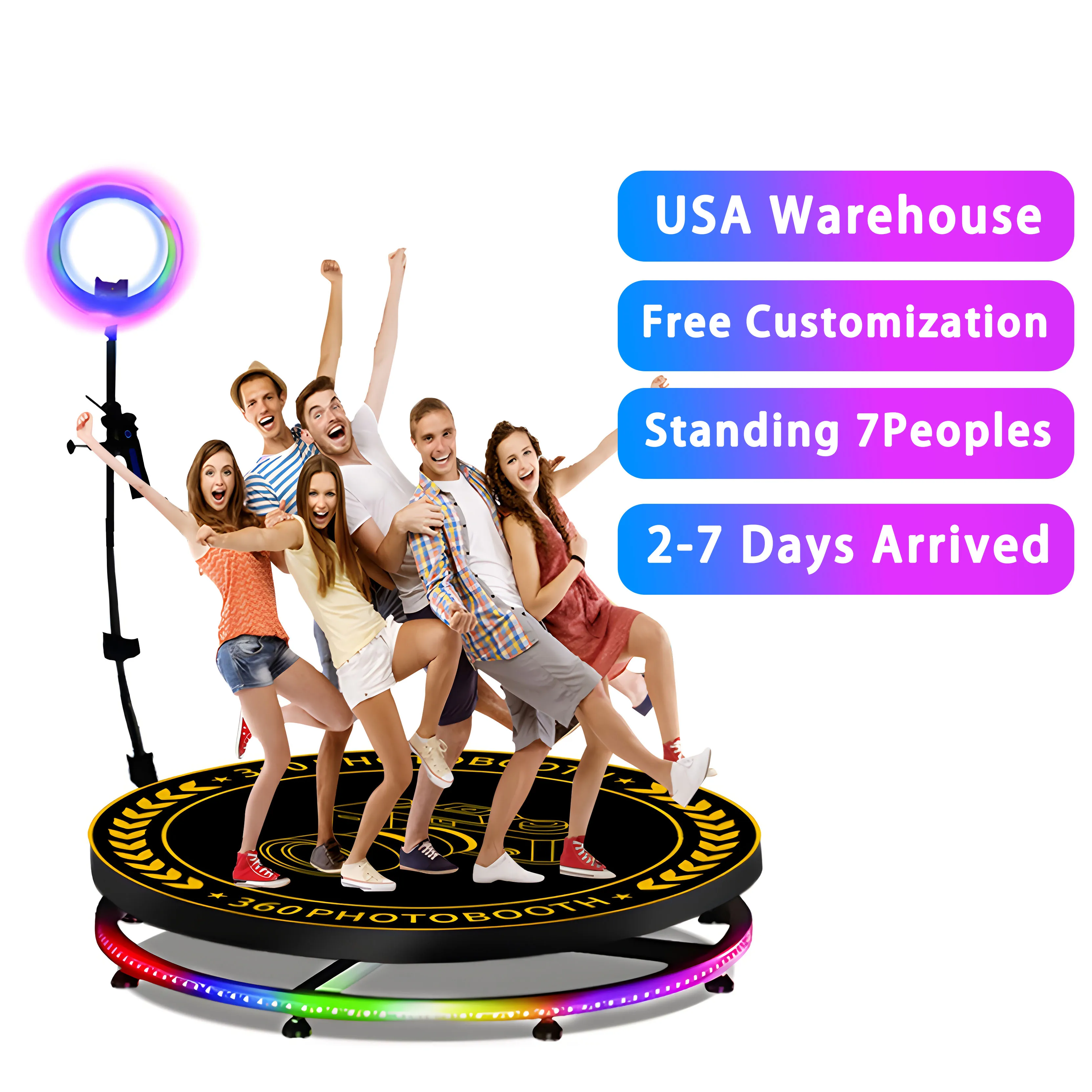 US Warehouse plataforma 360 degree slow motion video booth 369 camera rotating selfie platform photo