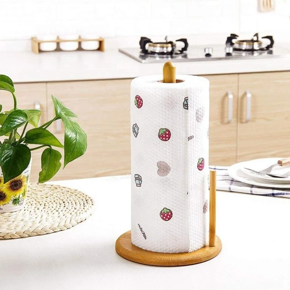 Bamboo Kitchen Roll Holder Paper Dispenser Rack Paper Towel Holder