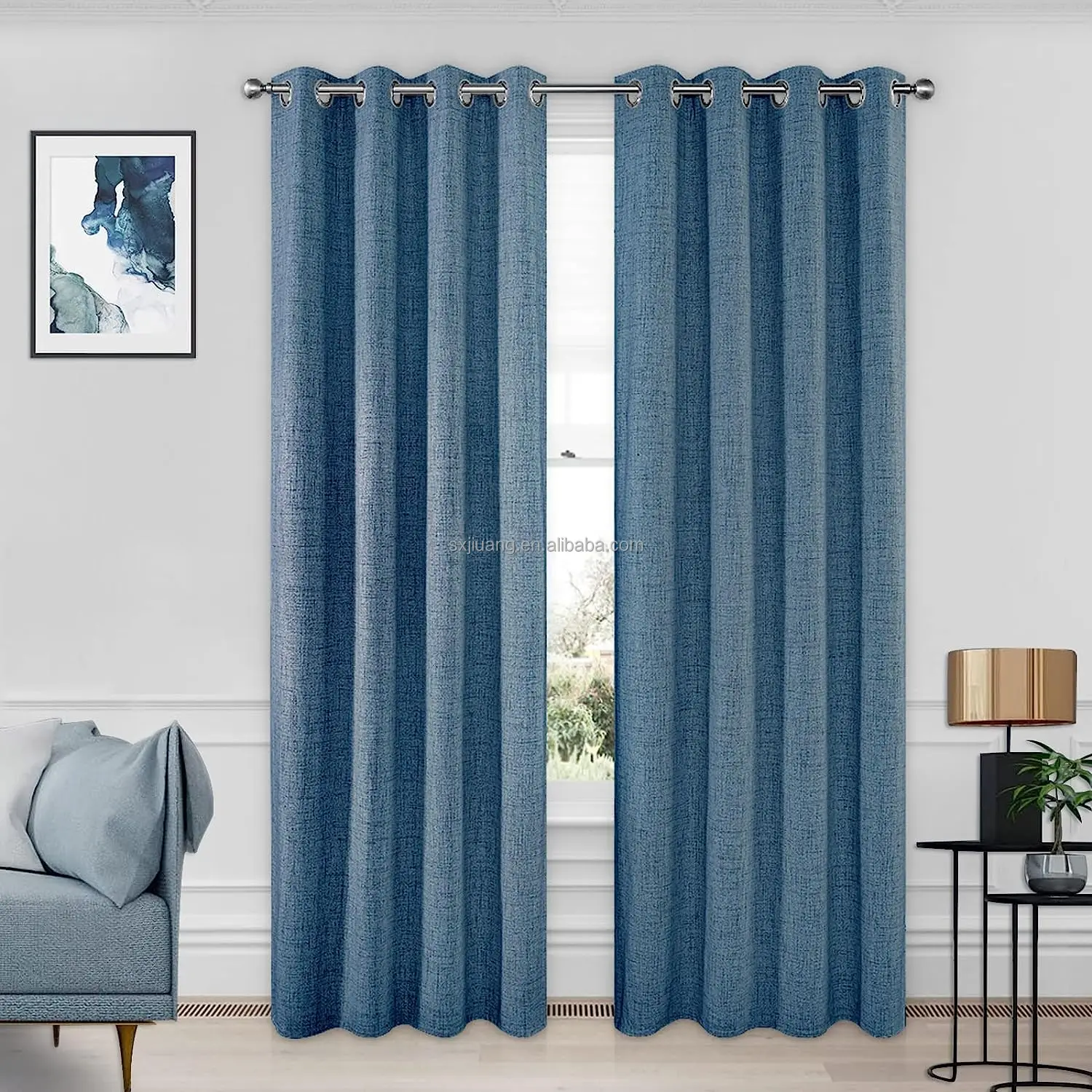 JIUANG Textiles Modern Linen Window Curtains 100% Blackout Solid Color Pleated Style Home Bedroom Living Room High Custom Shade
