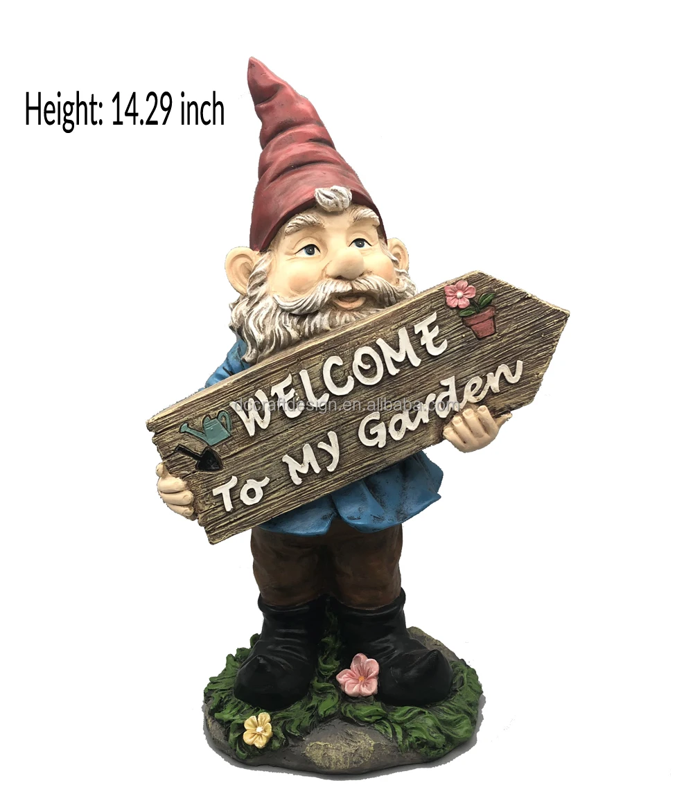 Custom Home Decoration Fairy Resin Welcome Gnome Statue Large Outdoor Gnome Sculpture