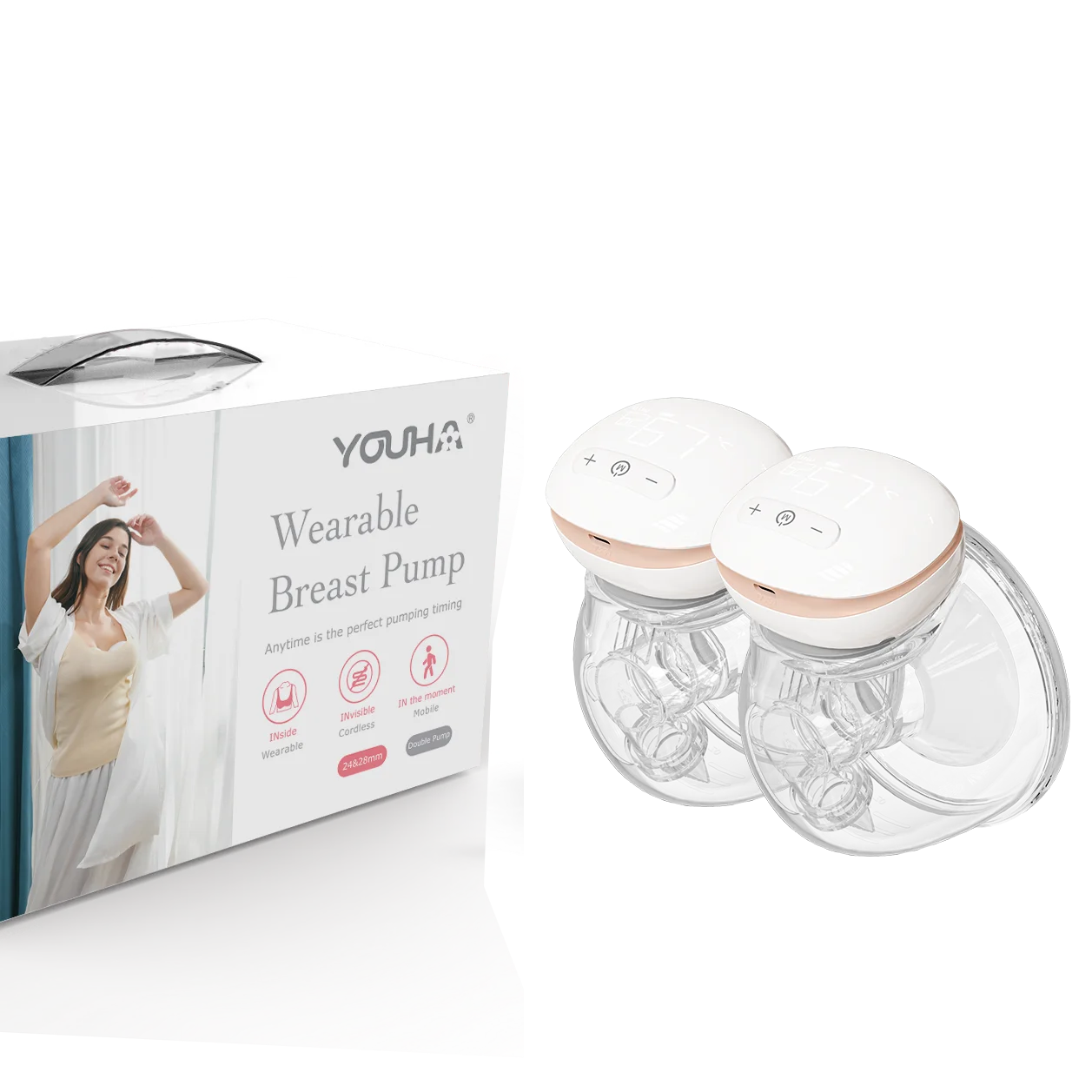 Double Rechargeable Detachable electric bowl shape hands free wireless wearable breast pump