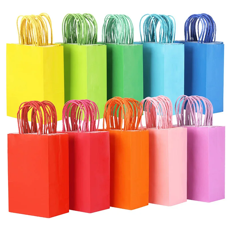 21*15*8cm Kraft Paper Gift Bag Festival Paper Bag With Handles Colorful Candy Bags Kids Birthday Party decorations Supplies
