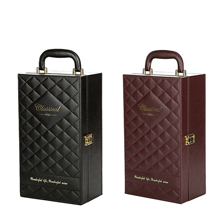 Factory wholesale 2 bottle leather wine presentation box wholesale wine gift box packaging and custom wine shipping boxes